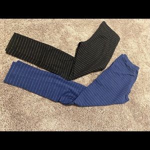 2 Pairs of Striped Full Length Leggings - Black/ Gold & Blue/ Silver Size S